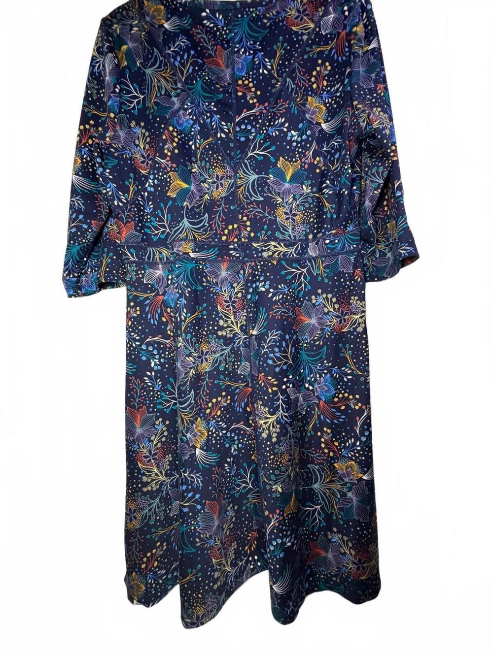 Title Nine Navy Woodland Botanical Print Fit & Flare Dress Large - Picture 5 of 7